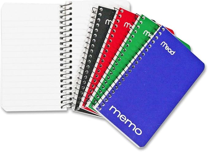 Mead Spiral Memo Notebook, 8 Pack, Pocket Notebook, College Ruled Paper by Mead