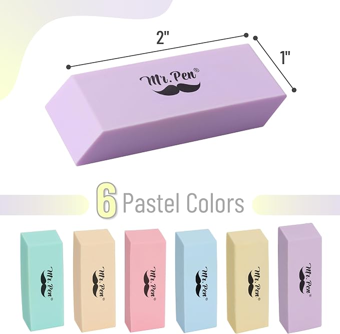 Mr. Pen- Pencil Eraser, 48 Pack, Pastel Colors | Large Latex Free Block Erasers - Image 3