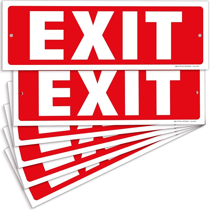 iSYFIX Exit Sign – 6 Pack 12x4 Inch – 40 mil Thick Polystyrene Plastic Sign by iSYFIXPREMIUMSIGNS