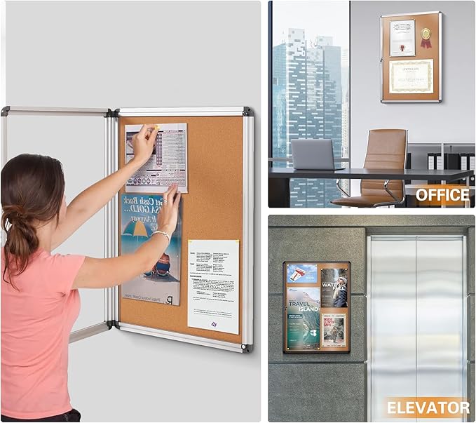 SWANCROWN Enclose Bulletin Board Tamper-Proof Dispaly Case School Office Cork Noticeboards for Information Photo, 38x28inch (9xA4)