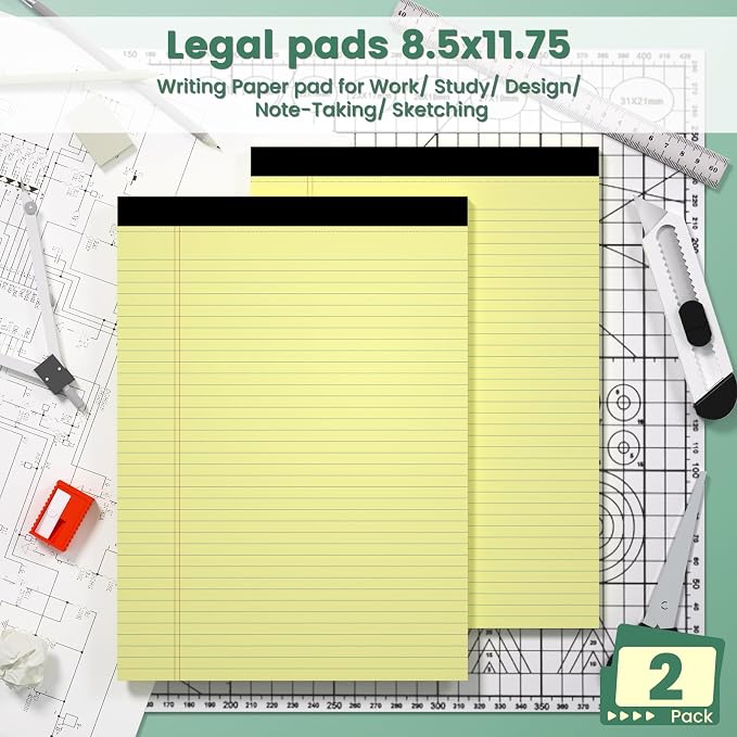 Yellow Legal Pads, 8.5 x 11 Note Pads, 2 Pack College Ruled Notepads 8.5 x 11 - Image 7