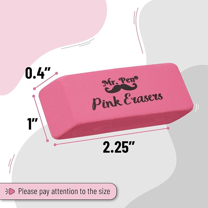 Mr. Pen- Pink Pencil Eraser, 100 Pack, Large Latex Free Block Erasers - Image 3