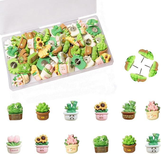 42 Pcs Plant Push Pins Cute Plant Push Pins Resin Thumb Tacks by Unknown