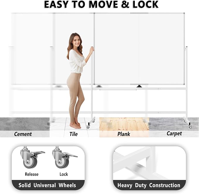 Large Rolling Whiteboard on Wheels - Image 4