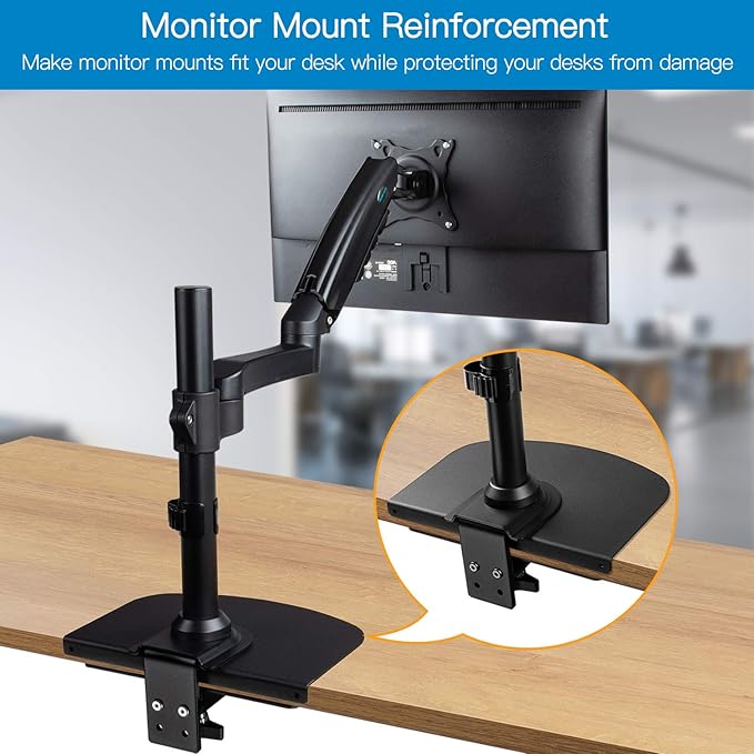 HUANUO Steel Monitor Mount Reinforcement Plate for Thin, Glass and Other Fragile Tabletop, Steel Bracket Plate Fits Most Monitor Stand C Clamp Installation-DeskLoop Office