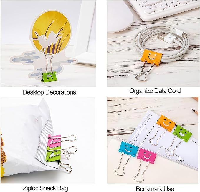 Smiling Face Binder Clips Small, Cute Emoji Paper Clamps - Image 6
