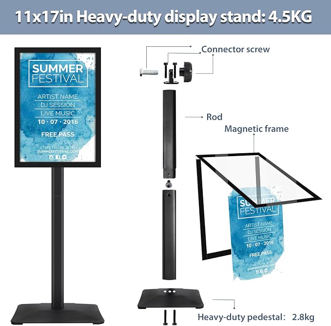 STANDNEE Heavy-duty Poster Stand Holder 11"x 17" Pedestal Floor Standing Sign - Image 8