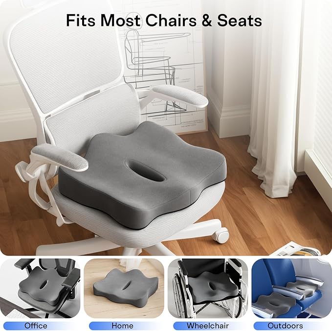 Seat Cushions for Office Chairs - Pressure Relief Seat Cushion - Car Seat Cushions for Pressure Relief, Tailbone Pain, Sciatica & Back Pain Relief for Office Chairs (Grey)-DeskLoop Office