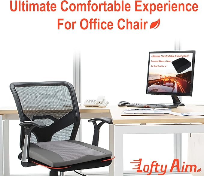 Car Seat Cushion, Comfort Memory Foam Car Cushions for Driving - Sciatica & Lower Back Pain Relief, Driver Seat Pillow for Auto, Office Chair, Wheelchair - Dark Grey-DeskLoop Office