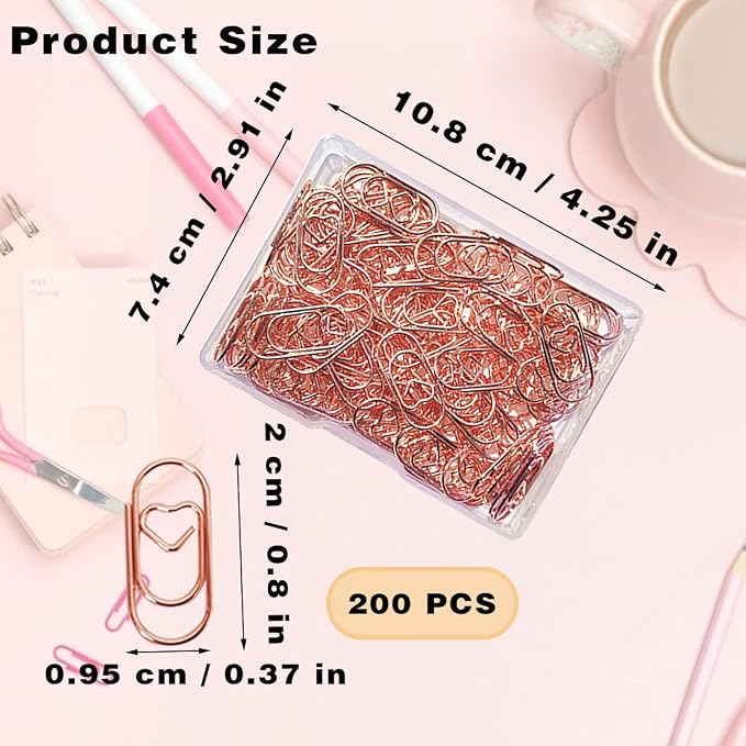 200 Pack Love Heart Shaped Paper Clips, Mini Paperclips Papers, 0.8inch Small - Image 3