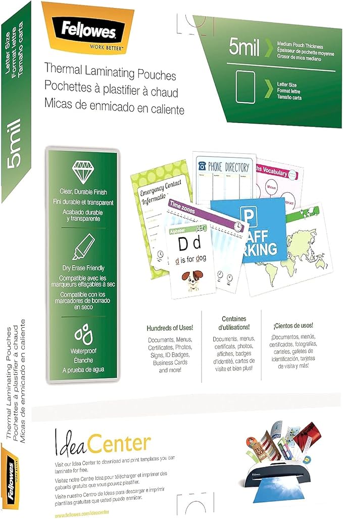 Fellowes Thermal Laminating Pouches, 5mil Letter Size Sheets, 9 x 11.5, 100 Pack, Clear (5743501)-DeskLoop Office