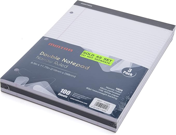 Mintra Office Legal Pads (Double Pad 3pk (White), 8.5in x 11in (Narrow Ruled))-DeskLoop Office