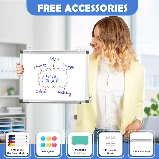 WALGLASS Double-Sided White Board, Hanging Mounted Whiteboard Silver Aluminium - Image 3