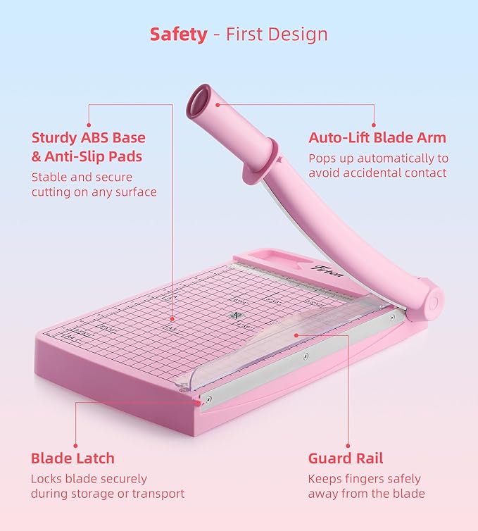 Firbon 12" Guillotine Paper Cutter, Heavy Duty 12-Sheet Capacity Trimmer for Cardstock, Photos, Scrapbooking, Office, Classroom, Studio (Pink)-DeskLoop Office