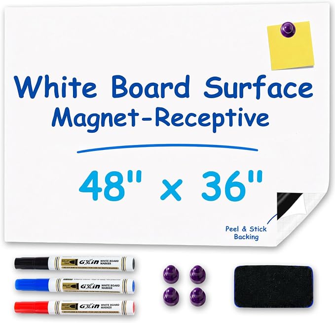 YOUNGJQ Magnetic Whiteboard for Wall 48" x 36" Self-Adhesive Magnetic Dry Erase by YOUNGJQ