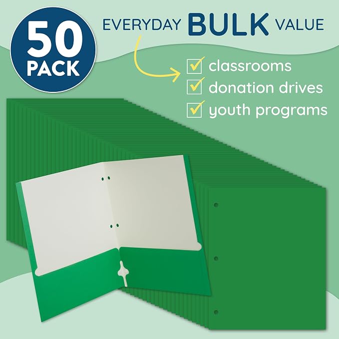 Blue Summit Green Folders with Pockets, Paper Green Pocket Folders with - Image 2