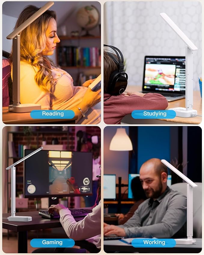 Dorm Room Essentials for Girls, Pink Power Strip with LED Desk Lamp, 3 Outlets 4 USB Ports, 4 Modes 5 Level Touch Lamp Small Desk Lamp for Home Office Bedroom Study Reading Light, 5ft Extension Cord-DeskLoop Office