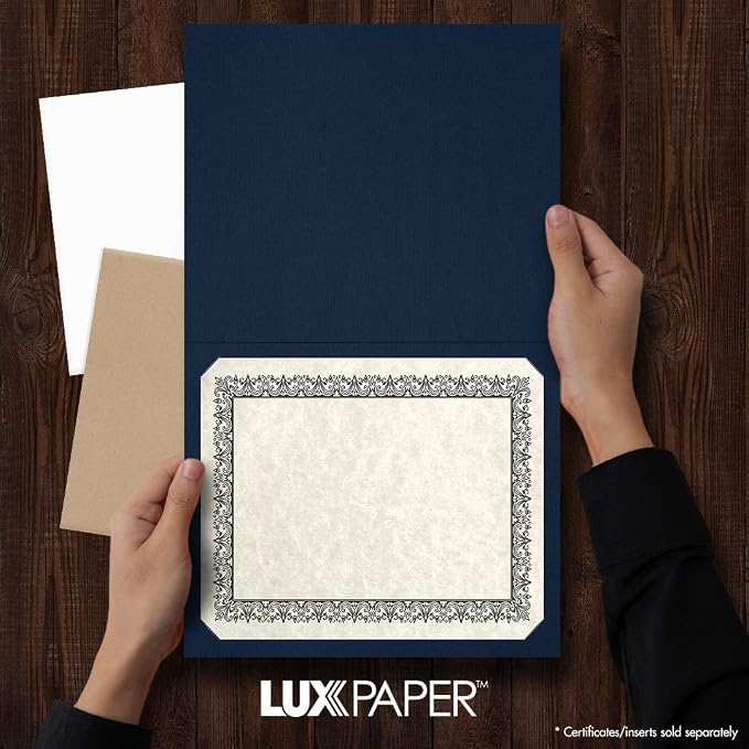 LUXPaper 9.5" x 12" Certificate Holders | Nautical Blue Linen | Embossed Gold - Image 3