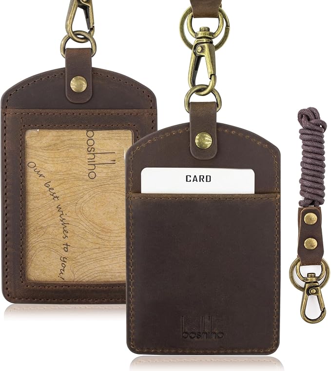 Badge Holder: Boshiho Cowhide Leather ID Badge Card Holder - Image 6