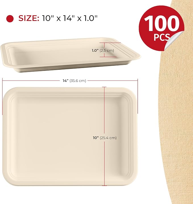 SPARGOS 100 Pack 14 Inch Heavy Duty Disposable Trays - Image 2