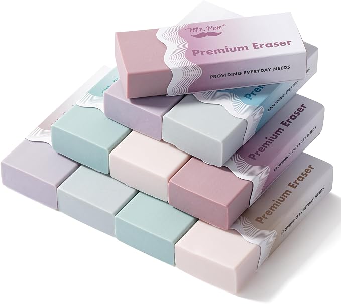 Mr. Pen- Erasers, 10 Pack, Wavy Sleeve Pencil Eraser, Morandi Colors | Erasers by MrPen