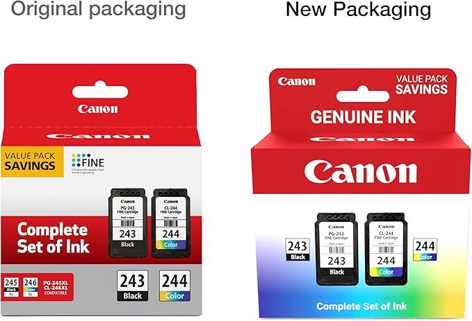 Canon PG-243 / CL-244 Genuine Ink Value Pack (2 Cartridges), Compatible with iP2820, MX492, MG2420/2520/2920/2922/2924/3020/2522/2525, TS3120/302/302a/202/4520/3320-DeskLoop Office