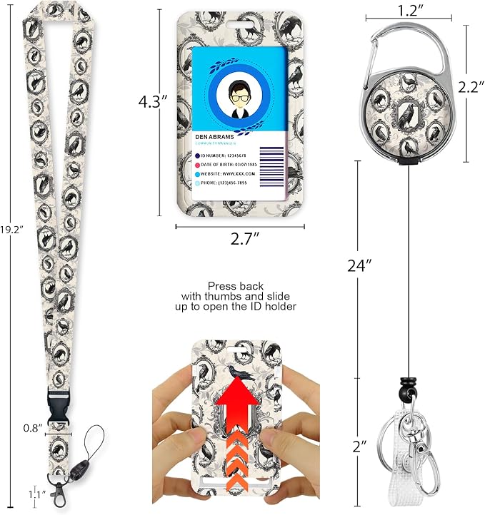 Crow Lanyards for ID Badges, Cute Badge Holder Retractable Reel Clip, Animal - Image 5