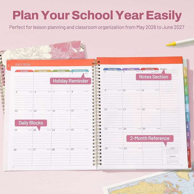 SUNEE Teacher Planner 2026-2027 Academic Year, 7 Periods Lesson Plan Book Jul - Image 3