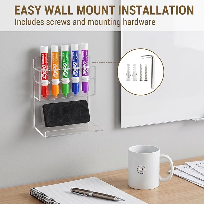 MyGift Wall Mounted Clear Acrylic Dry Erase Marker Holder Organizer - Image 4