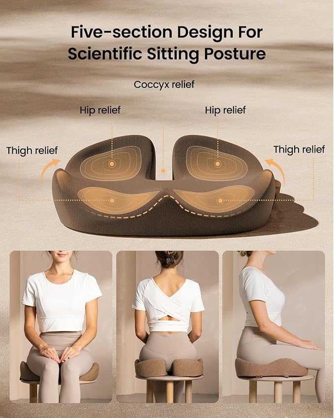 ProtoArc Seat Cushion, Office Chair Cushion for Sciatica, Coccyx Cushion, Ergonomic Memory Foam Seat Cushion for Car, Home, Pressure Relief Pad for Hip, Tailbone, All Day Comfort - Coffee-DeskLoop Office