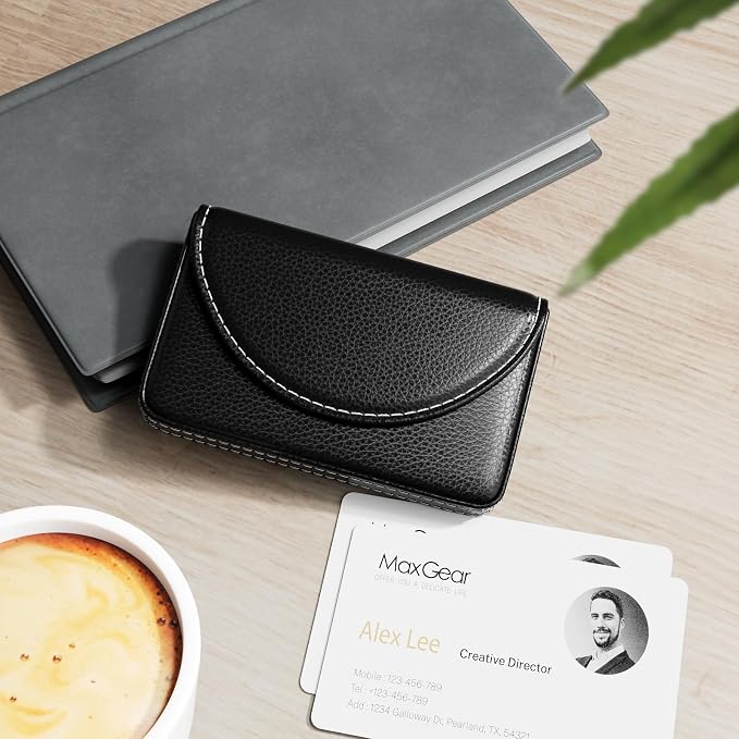 MaxGear Business Card Holder Case, PU Leather Business Card Case, Portable - Image 2
