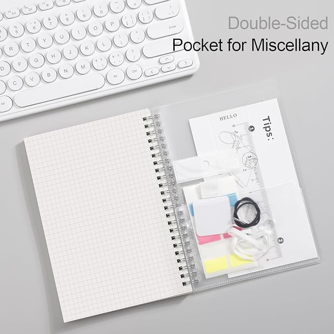 AHGXG Graph Paper Notebook - Spiral Notebook Journal 160 Pages, A5 Graph Notebook 5.7" x 8.3", 100 gsm Thick Grid Paper, Waterproof Plastic Cover, for School Writing Engineering Math, Transparent-DeskLoop Office