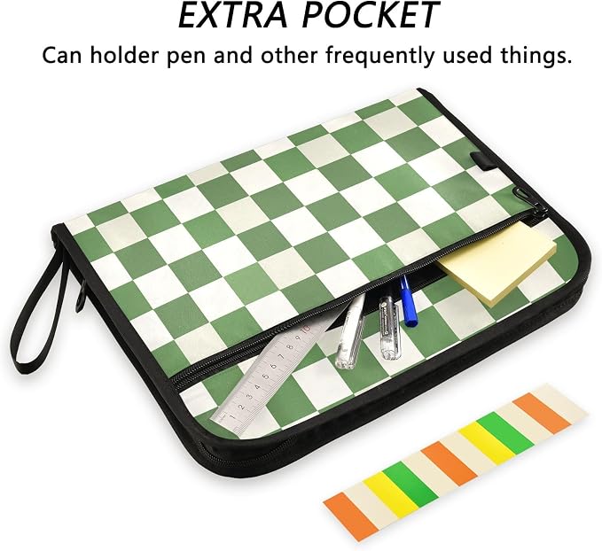 Expanding File Folder Green White Checkered Buffalo Plaid Accordion File - Image 6