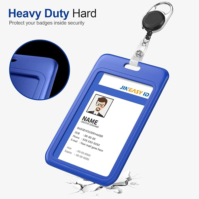 JINEASY ID 50 Pack Blue Hard Plastic ID Badge Holders, Heavy Duty - Image 4