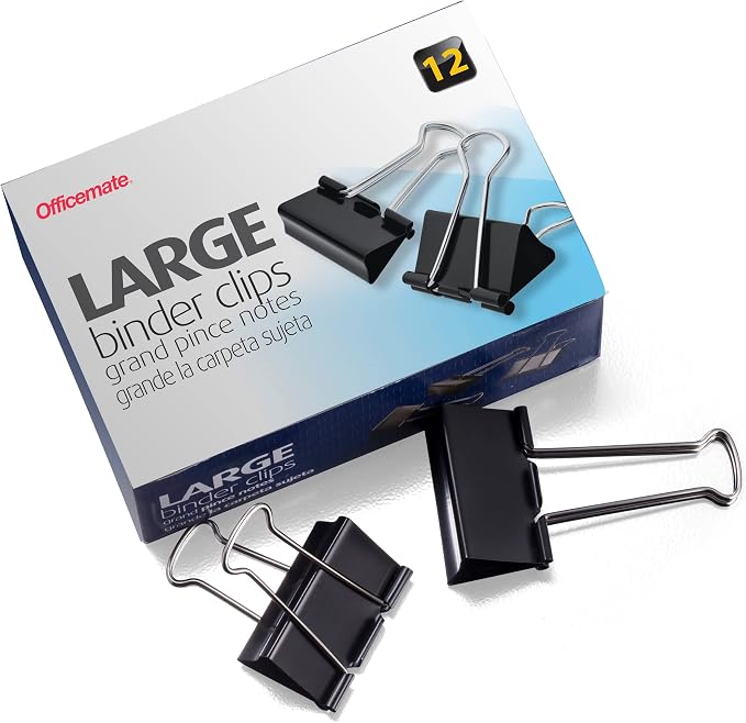 Officemate Large Binder Clips, 2 inch Wide, 1 inch Capacity, Box of 12 by Officemate