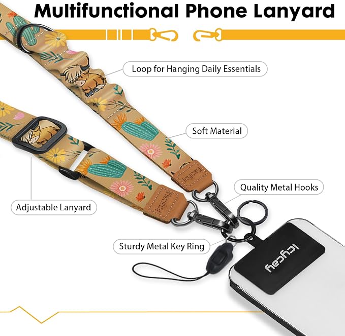 Icycay Phone Lanyard Crossbody, Highland Cow Cell Phone Strap - Image 3