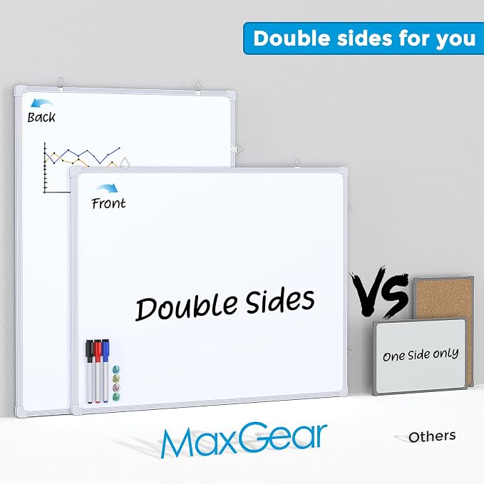 MaxGear White Board for Wall, Includes 3 Dry Erase Markers 4 magnets Double - Image 6