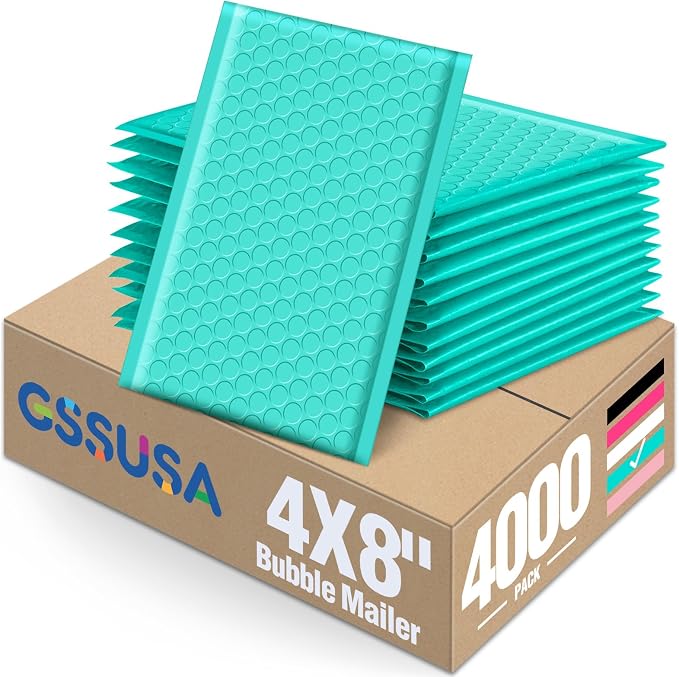 GSSUSA Teal Bubble Mailers 4x7 Small Padded Envelopes, 4000 Pack, Strong by GSSUSA