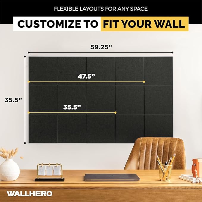 Large Cork Board for Wall 59" x 36", Black Bulletin Board | 15 Pack Felt Wall Tiles | Cork Boards for Office Pin Board Tack Board Cork Boards-DeskLoop Office