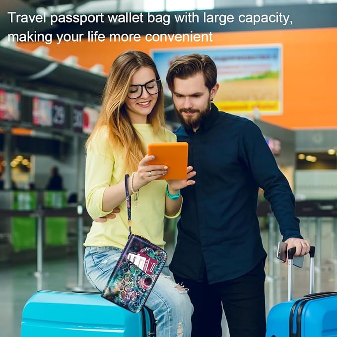 Family Passport Holder Wallet RFID Blocking Document Organizer PU Leather - Image 7