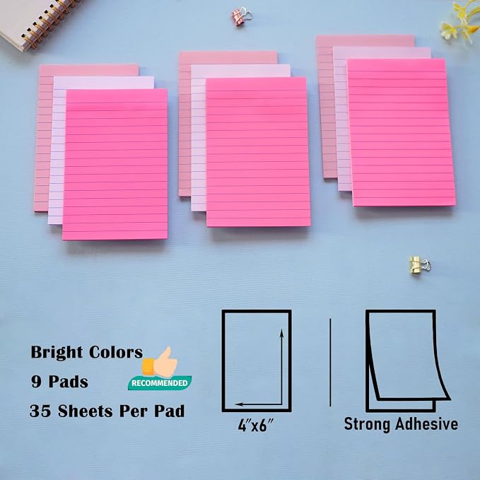 9 Pack Lined Sticky Notes 4X6 in Post Sticky Notes - Image 2
