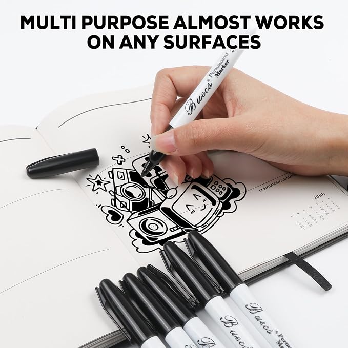Buecs Permanent Markers, Fine Point, Waterproof & Smear Proof Markers, Quick - Image 5