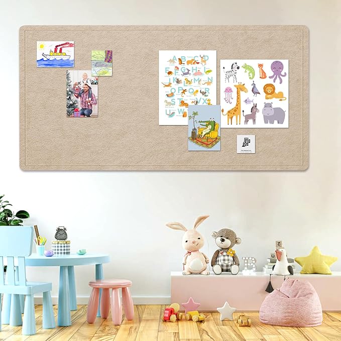 Extra Large Bulletin Board, 96 X 48 inches Cork Board with 30 Pushpin, 8' x 4' Felt Cork Board Notice Pin Board, Self-Adhesive Vision Board Mood Board Foldable Photo Board for Wall - Beige Brown-DeskLoop Office