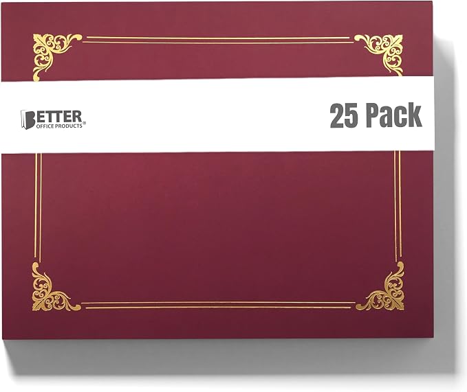 Better Office Products 25 Pack Red Certificate Holders, Diploma Holders by BetterOfficeProducts