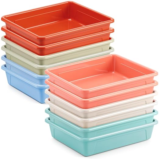 Affrolling 12 Pack Letter Size Flat Storage Tray, Stackable Plastic Organizer by Affrolling