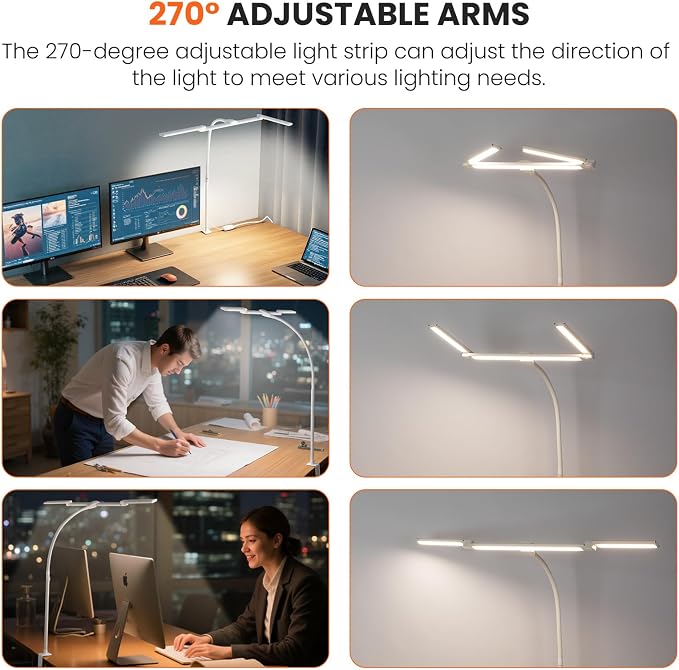LED Desk Lamp for Office Home, 3 Light Bar Adjustable Desk Light - Image 4