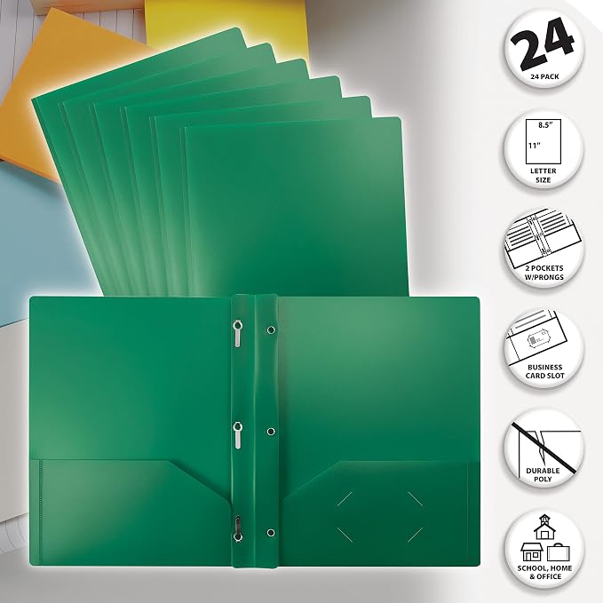 Better Office Products Green Plastic 2 Pocket Folders - Image 3