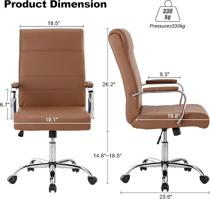 Office Desk Chair,Modern Leather Conference Room Chairs,High Back Ergonomic Home ofiice Chair,Adjustable Height Swivel Executive Computer Chairs with Padded Seat and Armrest (Brown)-DeskLoop Office
