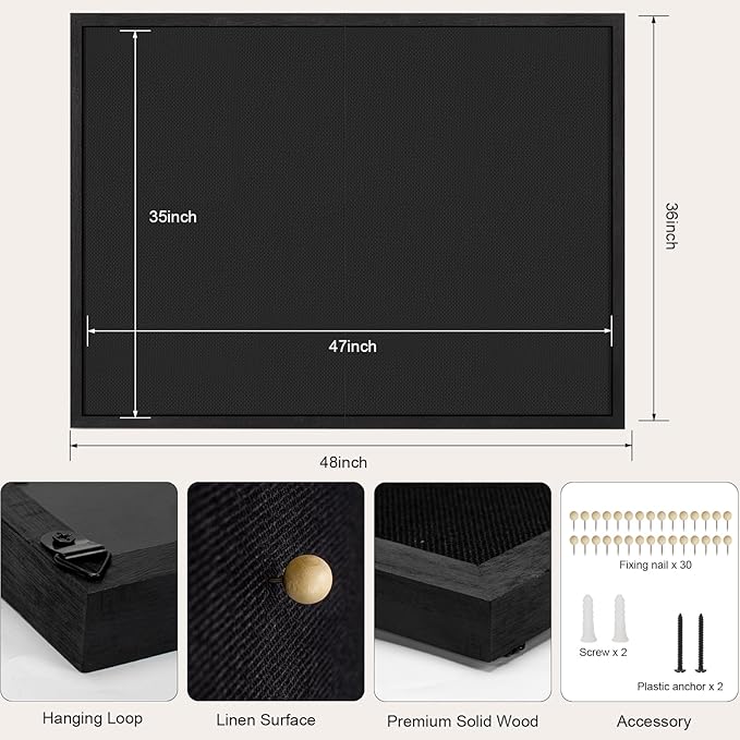 Miratino Large Bulletin Board, 48 "x 36" Black Cork Boards for Walls with Frame, Pin Display Board Vision Board for Home School Office Decor-DeskLoop Office
