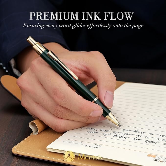 Green lacquer Gel Pen With 24K Gold Finish, Retractable, Gift Pen Set, Black Ink Refill, Professional, Elegant, Writing, Executive, Nice Fancy Designer Pens, Perfect for Men and Women-DeskLoop Office